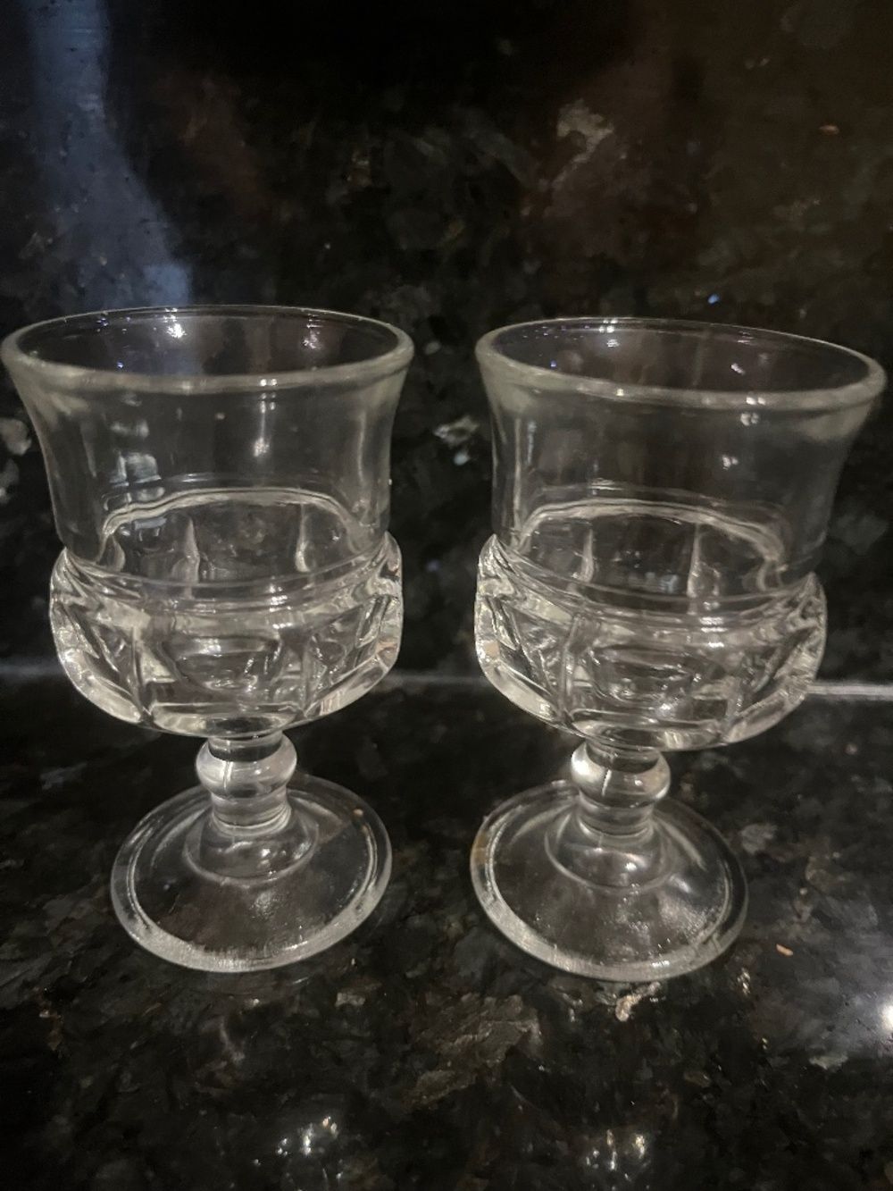 Mid-Century vintage King's Crown pattern cordial/shot glasses